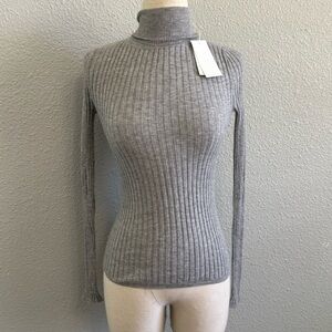 NWT Evelyn Grace 100% Cashmere Gray Ribbed Turtleneck Sweater 2ply
